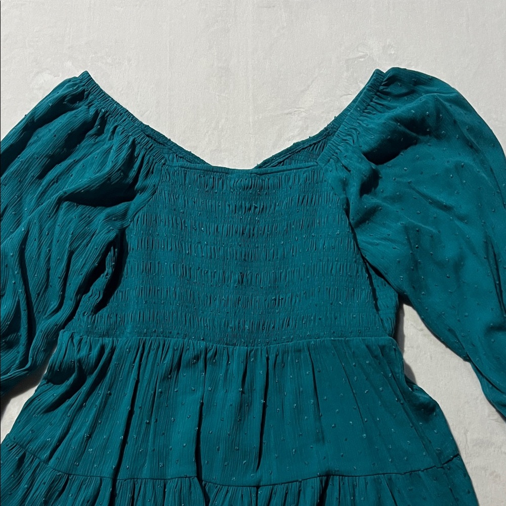 Torrid Crinkle Gauze Smocked 3/4 Blouson Tiered Top milkmaid babydoll ruffle - Picture 12 of 12